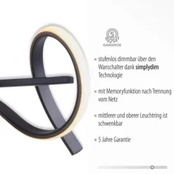 LED Pendelleuchte, schwarz, geschwungenes Design, Dimmfunktion, modern