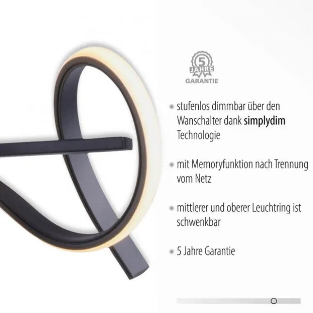 LED Pendelleuchte, schwarz, geschwungenes Design, Dimmfunktion, modern