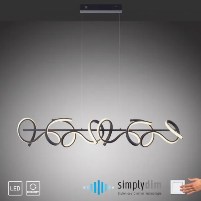 LED Pendelleuchte, schwarz, geschwungenes Design, Dimmfunktion, modern