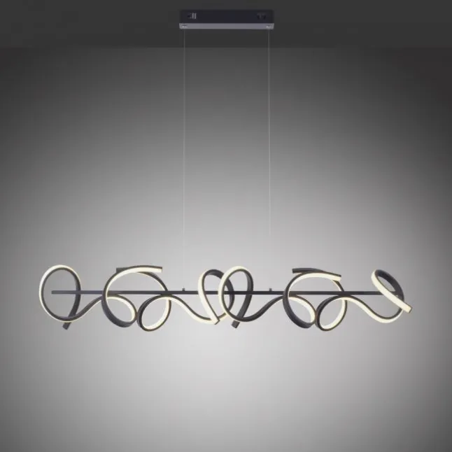 LED Pendelleuchte, schwarz, geschwungenes Design, Dimmfunktion, modern