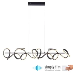 LED Pendelleuchte, schwarz, geschwungenes Design, Dimmfunktion, modern
