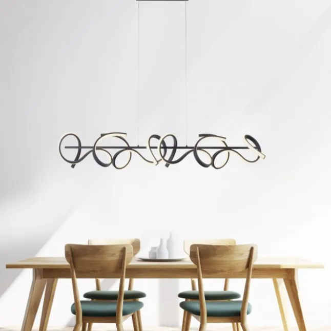 LED Pendelleuchte, schwarz, geschwungenes Design, Dimmfunktion, modern