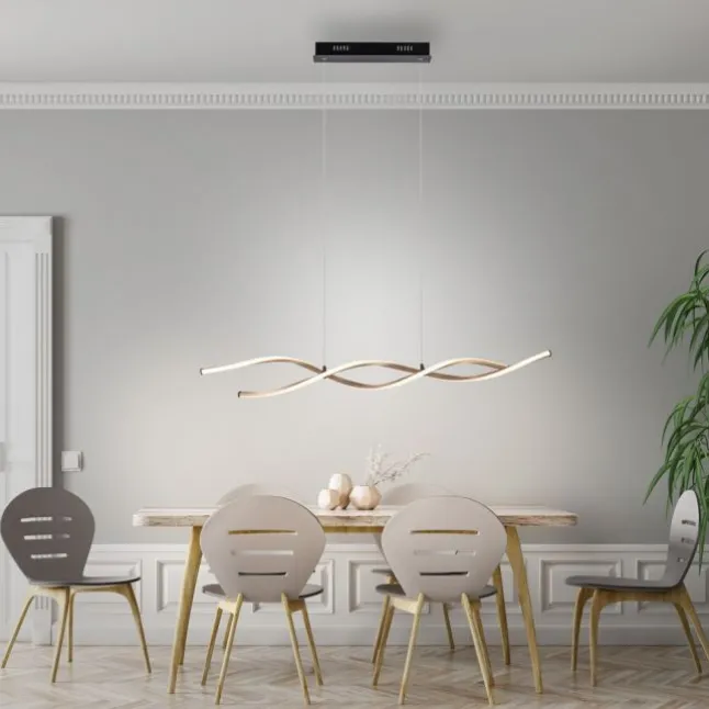 LED Pendelleuchte schwarz gold dimmbar höhenverstellbar geschwungen