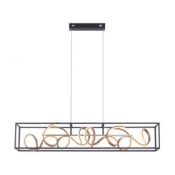 LED Pendelleuchte, schwarz, gold, geschwungene Leuchtstäbe, dimmbar, modern