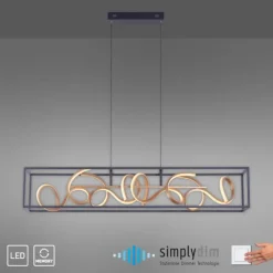 LED Pendelleuchte, schwarz, gold, geschwungene Leuchtstäbe, dimmbar, modern