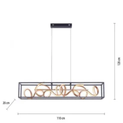 LED Pendelleuchte, schwarz, gold, geschwungene Leuchtstäbe, dimmbar, modern