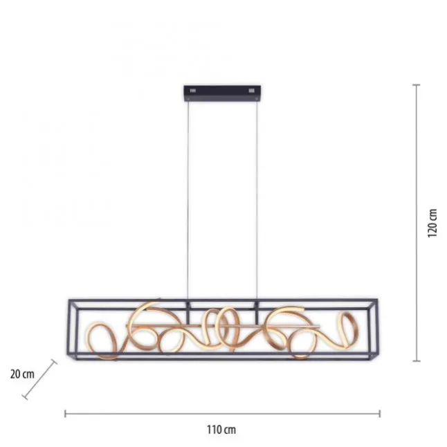 LED Pendelleuchte, schwarz, gold, geschwungene Leuchtstäbe, dimmbar, modern