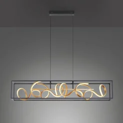 LED Pendelleuchte, schwarz, gold, geschwungene Leuchtstäbe, dimmbar, modern