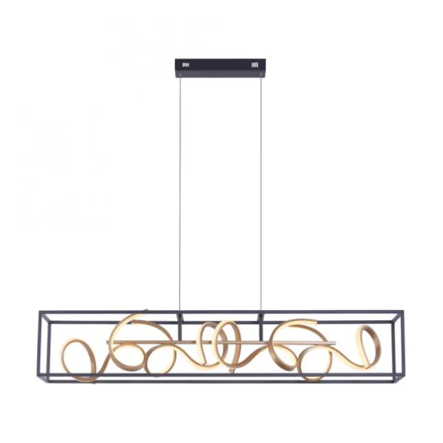 LED Pendelleuchte, schwarz, gold, geschwungene Leuchtstäbe, dimmbar, modern