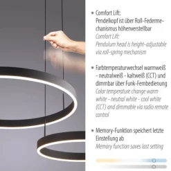 LED Pendelleuchte schwarz höhenverstellbar Fernbedienung dimmbar CCT