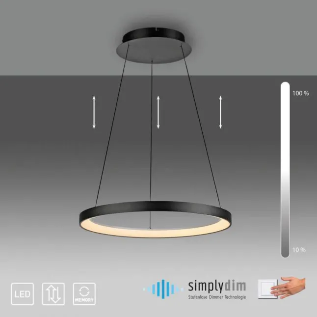 LED Pendelleuchte schwarz höhenverstellbar dimmbar Memoryfunktion