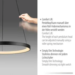 LED Pendelleuchte schwarz höhenverstellbar dimmbar Memoryfunktion