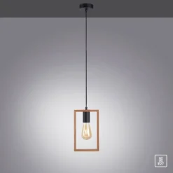 LED Pendelleuchte, schwarz, Holzrahmen, Metall, 1 flammige Pendellampe