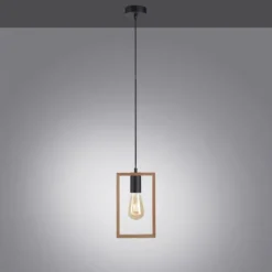 LED Pendelleuchte, schwarz, Holzrahmen, Metall, 1 flammige Pendellampe