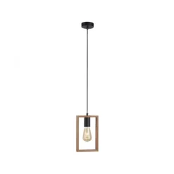 LED Pendelleuchte, schwarz, Holzrahmen, Metall, 1 flammige Pendellampe