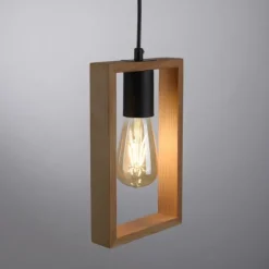 LED Pendelleuchte, schwarz, Holzrahmen, Metall, 1 flammige Pendellampe