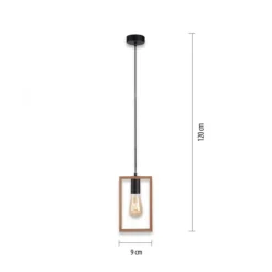 LED Pendelleuchte, schwarz, Holzrahmen, Metall, 1 flammige Pendellampe