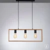 LED Pendelleuchte, schwarz, Holzrahmen, Metall, 3 flammige Pendellampe