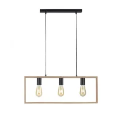 LED Pendelleuchte, schwarz, Holzrahmen, Metall, 3 flammige Pendellampe