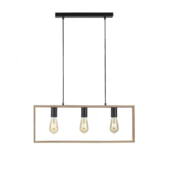 LED Pendelleuchte, schwarz, Holzrahmen, Metall, 3 flammige Pendellampe
