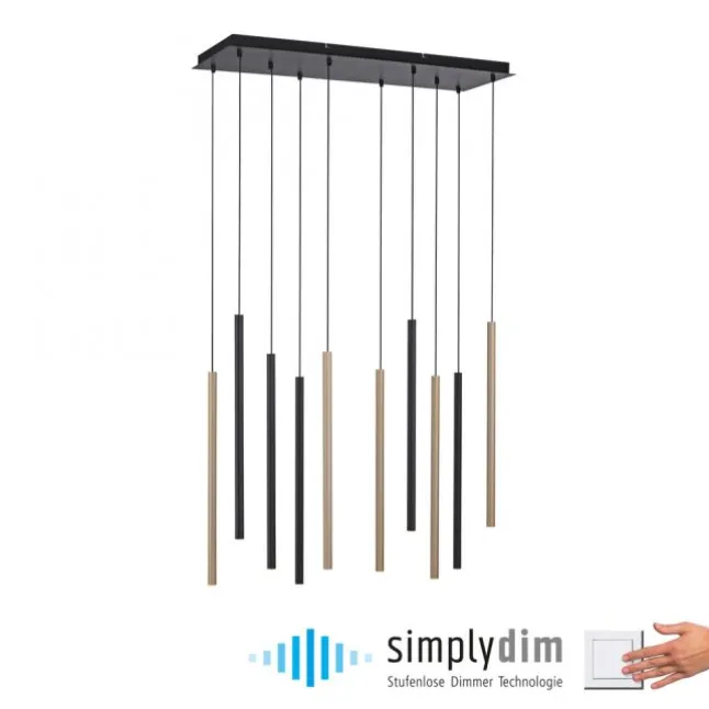 LED Pendelleuchte schwarz messing matt 10 flammig dimmbar Memoryfunktion