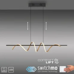 LED Pendelleuchte schwarz messing höhenverstellbar per Lift dimmbar