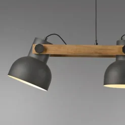 LED Pendelleuchte schwarz mit Akazienholz höhenverstellbar schwenkar