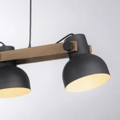 LED Pendelleuchte schwarz mit Akazienholz höhenverstellbar schwenkar