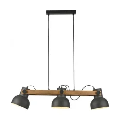 LED Pendelleuchte schwarz mit Akazienholz höhenverstellbar schwenkar