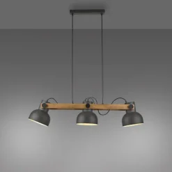 LED Pendelleuchte schwarz mit Akazienholz höhenverstellbar schwenkar