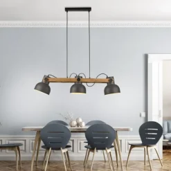 LED Pendelleuchte schwarz mit Akazienholz höhenverstellbar schwenkar