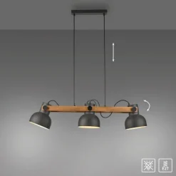 LED Pendelleuchte schwarz mit Akazienholz höhenverstellbar schwenkar
