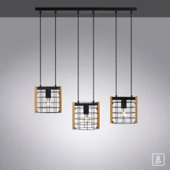 LED Pendelleuchte schwarz mit Holz Metall 3-flammig Esstischlampe