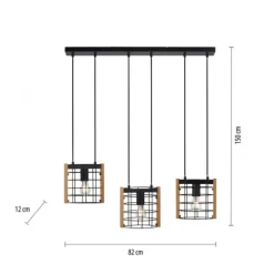 LED Pendelleuchte schwarz mit Holz Metall 3-flammig Esstischlampe
