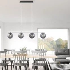 LED Pendelleuchte, schwarz, schlicht, zeitlos, 4 flammige Deckenlampe