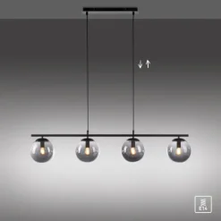 LED Pendelleuchte, schwarz, schlicht, zeitlos, 4 flammige Deckenlampe