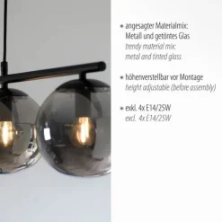 LED Pendelleuchte, schwarz, schlicht, zeitlos, 4 flammige Deckenlampe