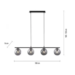 LED Pendelleuchte, schwarz, schlicht, zeitlos, 4 flammige Deckenlampe