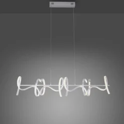 LED-Pendelleuchte, silberfarben, 4 geschwungene Leuchtarme, Dimmfunktion