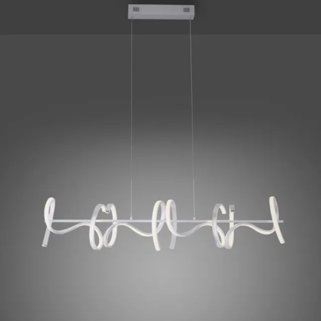 LED-Pendelleuchte, silberfarben, 4 geschwungene Leuchtarme, Dimmfunktion