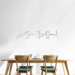 LED-Pendelleuchte, silberfarben, 4 geschwungene Leuchtarme, Dimmfunktion