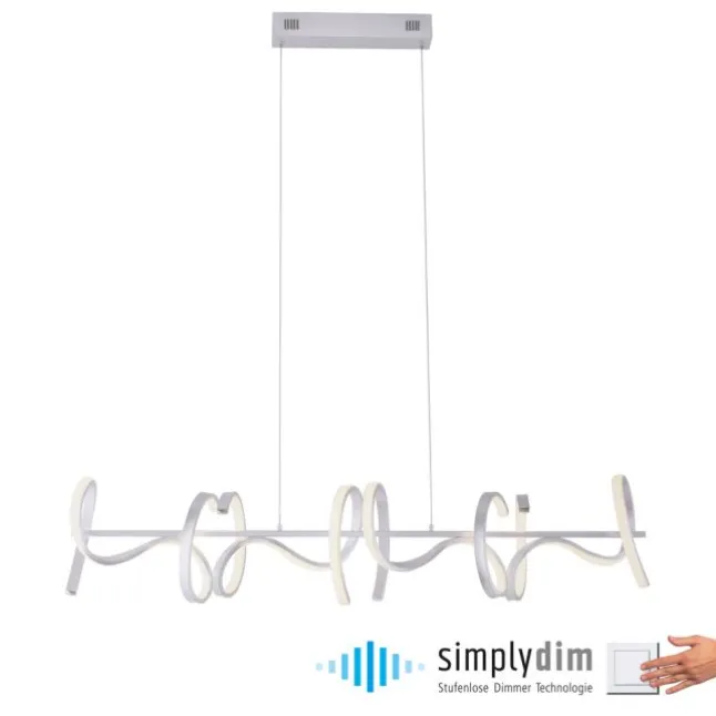LED-Pendelleuchte, silberfarben, 4 geschwungene Leuchtarme, Dimmfunktion