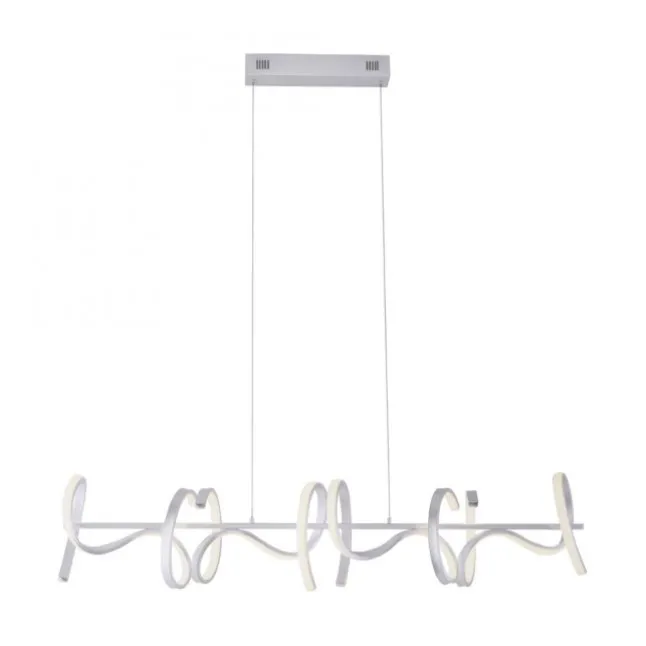 LED-Pendelleuchte, silberfarben, 4 geschwungene Leuchtarme, Dimmfunktion