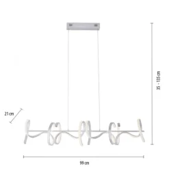 LED-Pendelleuchte, silberfarben, 4 geschwungene Leuchtarme, Dimmfunktion