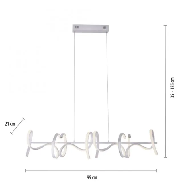 LED-Pendelleuchte, silberfarben, 4 geschwungene Leuchtarme, Dimmfunktion