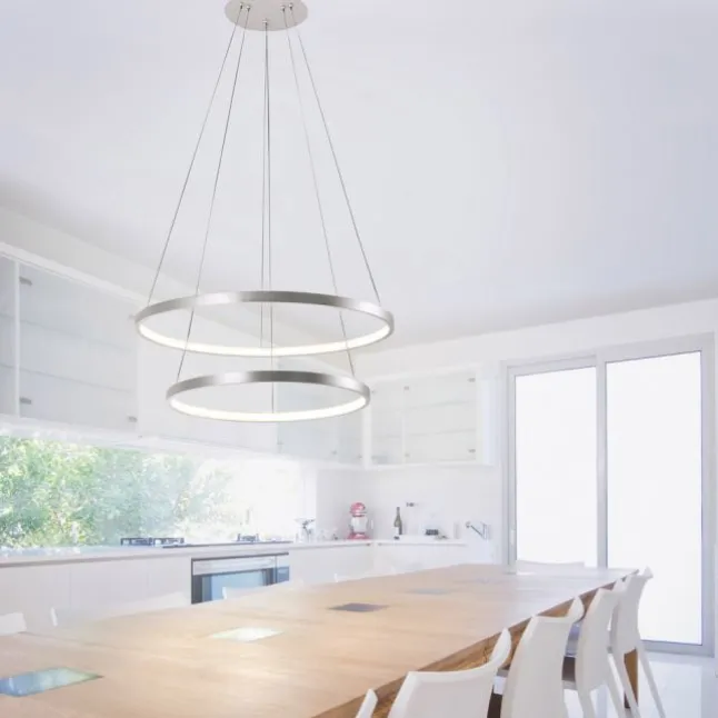 LED-Pendelleuchte, silber, 2 Leuchtringe, warmweiße Lichtfarbe, modern