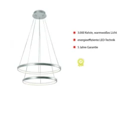 LED-Pendelleuchte, silber, 2 Leuchtringe, warmweiße Lichtfarbe, modern