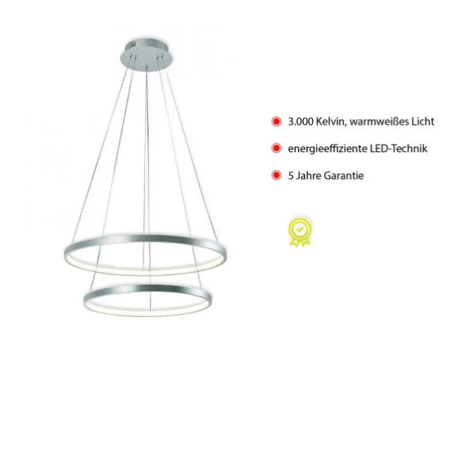 LED-Pendelleuchte, silber, 2 Leuchtringe, warmweiße Lichtfarbe, modern