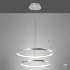 LED-Pendelleuchte, silber, 2 Leuchtringe, warmweiße Lichtfarbe, modern