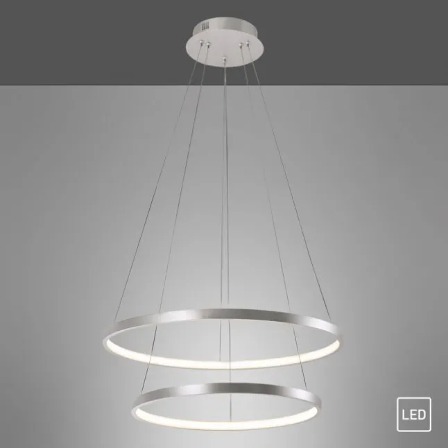 LED-Pendelleuchte, silber, 2 Leuchtringe, warmweiße Lichtfarbe, modern